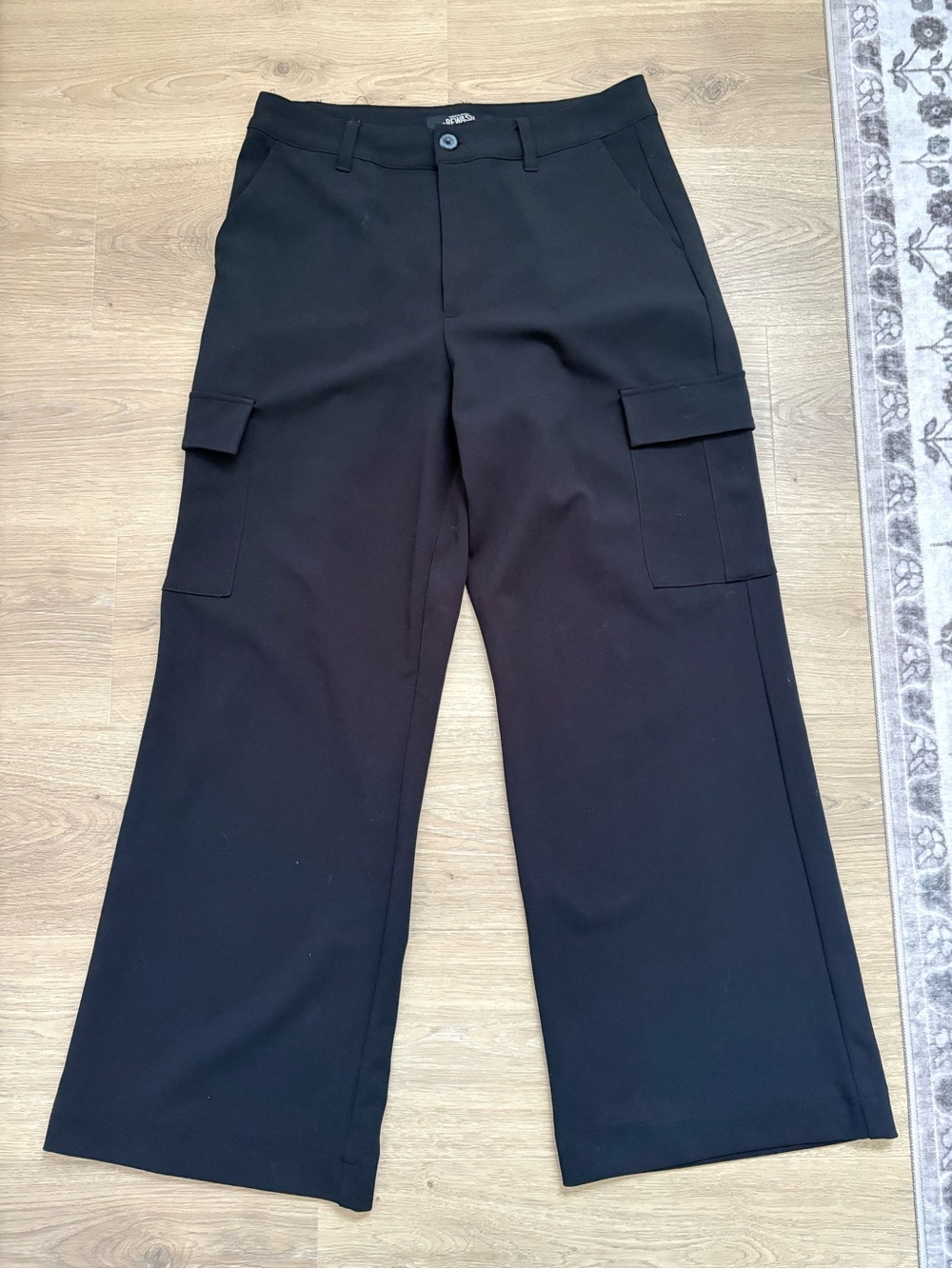 Rewash Black Wide-Leg Cargo Trousers